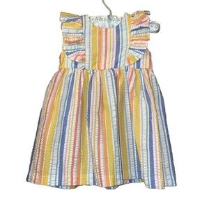 Bonnie Baby Girl’s Pastel Seersucker Striped Ruffle Dress Bloomers Size 18M